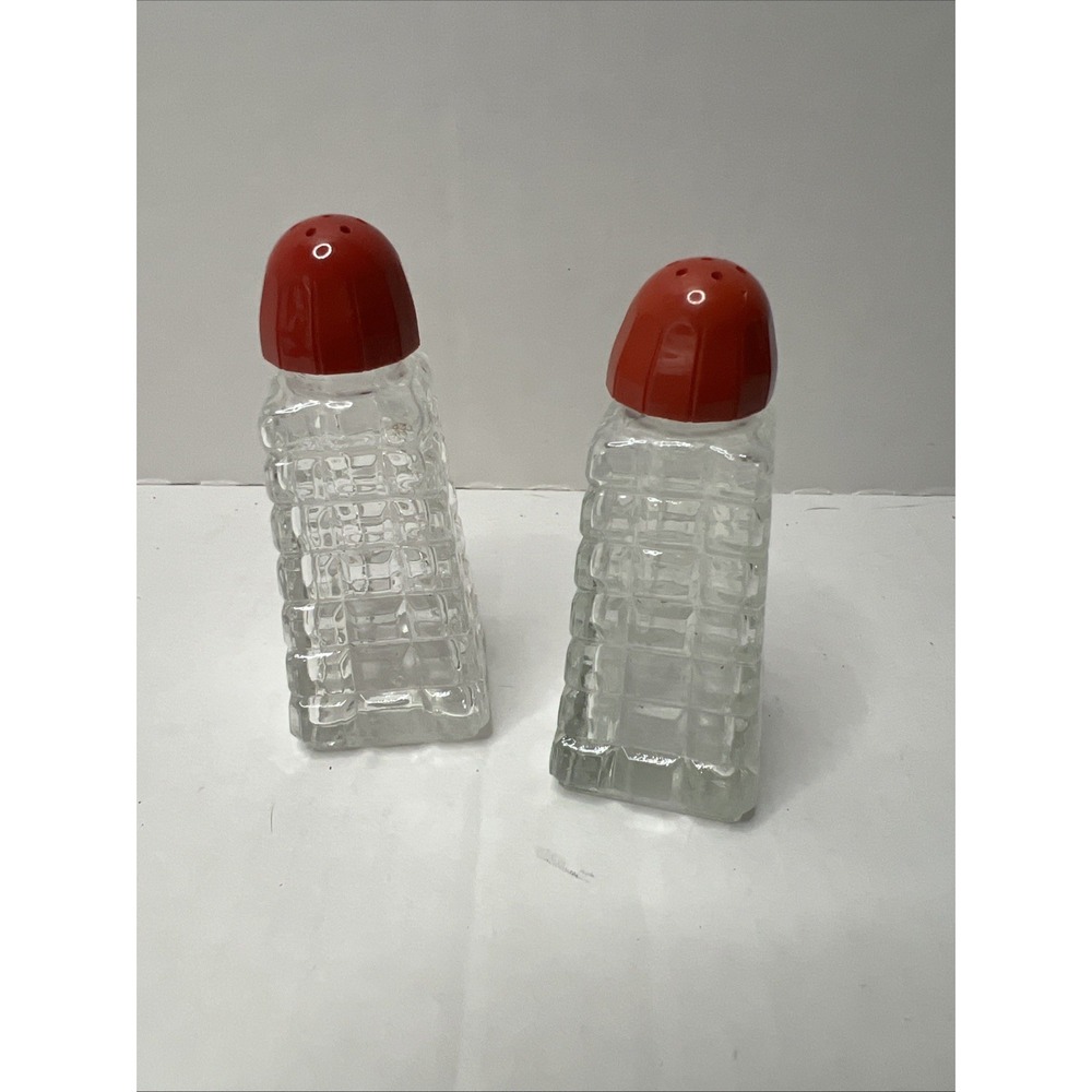 Vintage 1950 Glass Salt and Pepper Shakers. Red Tops